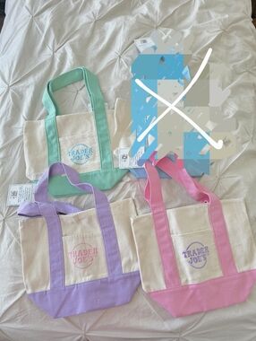 NEW Trader Joe’s Mini Canvas Tote Bag Spring Pastel Colors